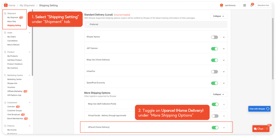 shopee shipping channel