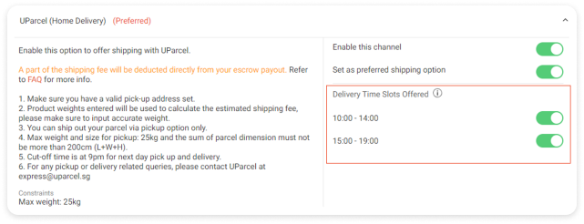 shopee uParcel delivery time slots