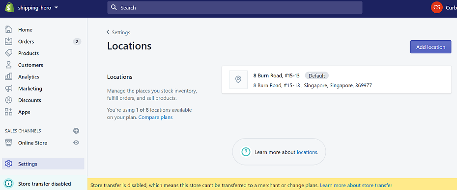 Setting Pickup Address - Update Shopify Admin Settings